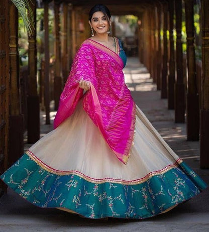 Off white chanderi silk embroidered lehenga choli