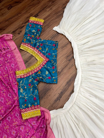 Off white chanderi silk embroidered lehenga choli