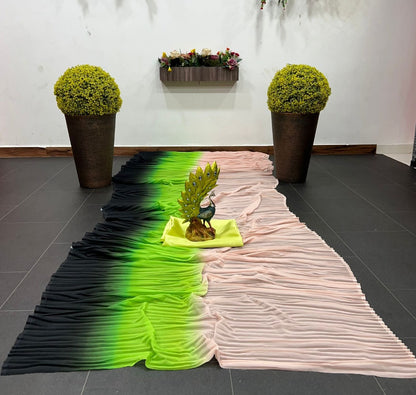 Off white green grey georgette pleats saree