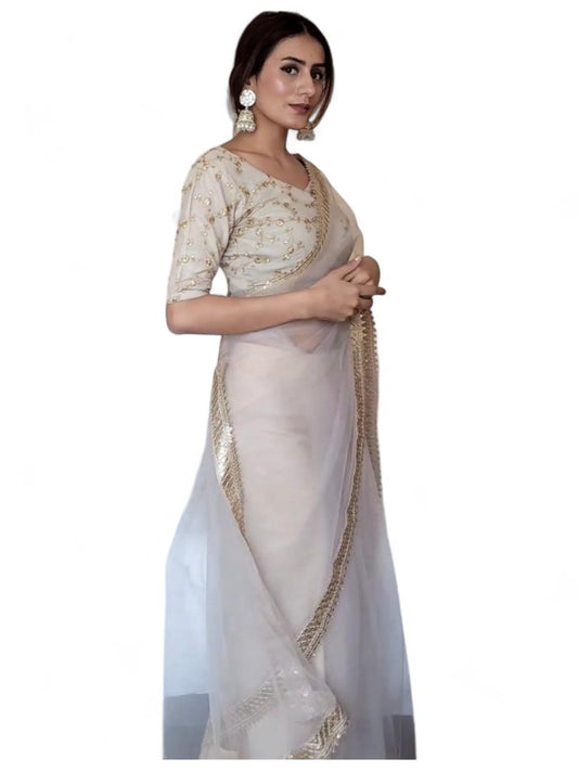 Off white net stylish saree