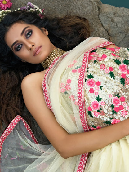 Off white soft net sequence thread work ceremonial lehenga choli