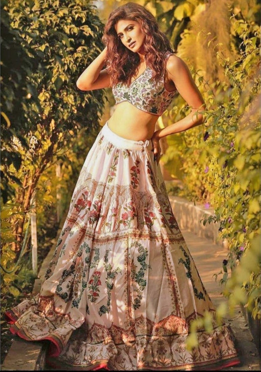 Off white taffeta heavy digital printed lehenga choli