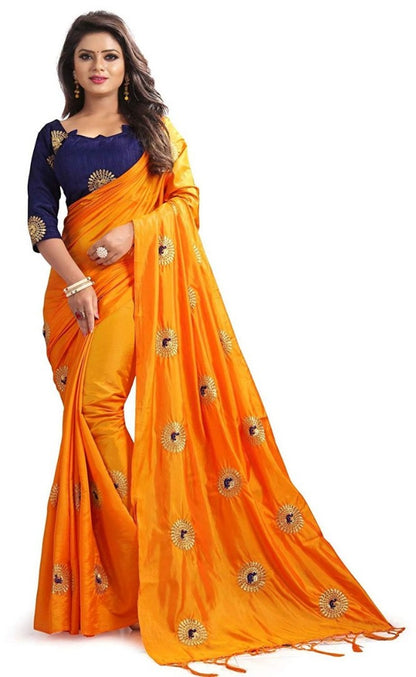 orange 2 tone paper silk beautiful embroidered zalar pallu saree with satin blouse