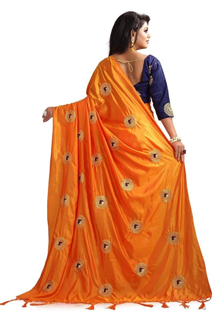 orange 2 tone paper silk beautiful embroidered zalar pallu saree with satin blouse