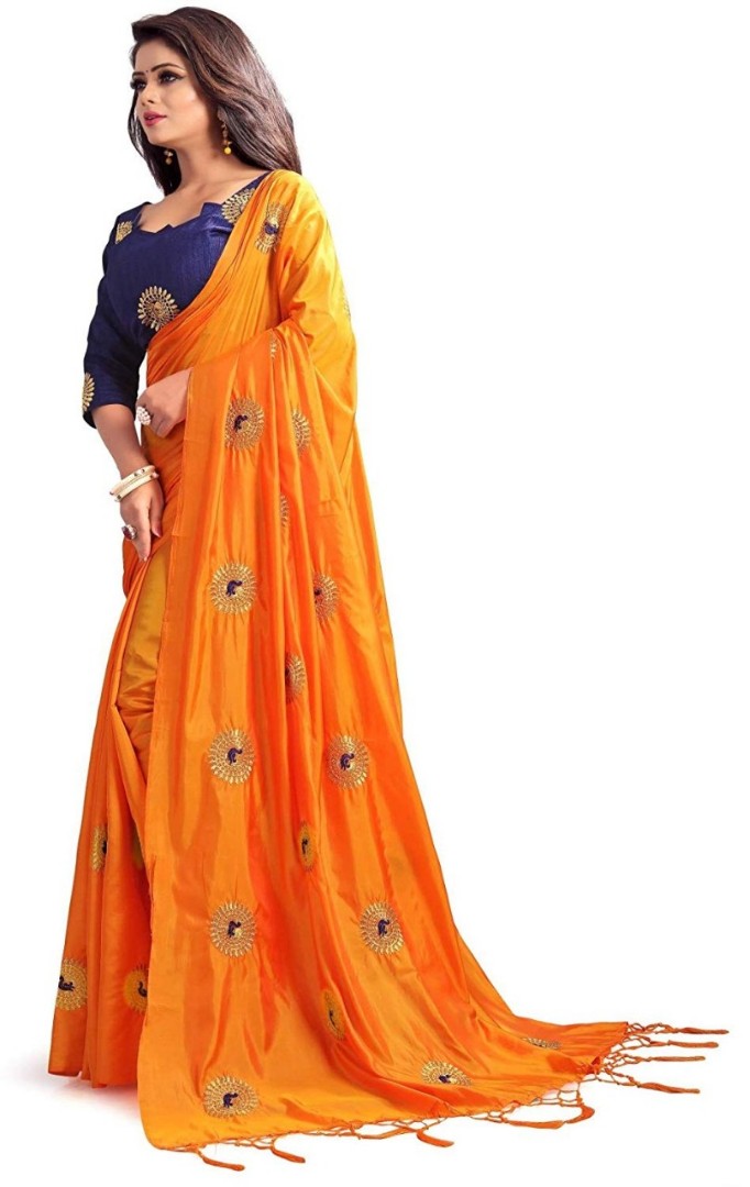 orange 2 tone paper silk beautiful embroidered zalar pallu saree with satin blouse