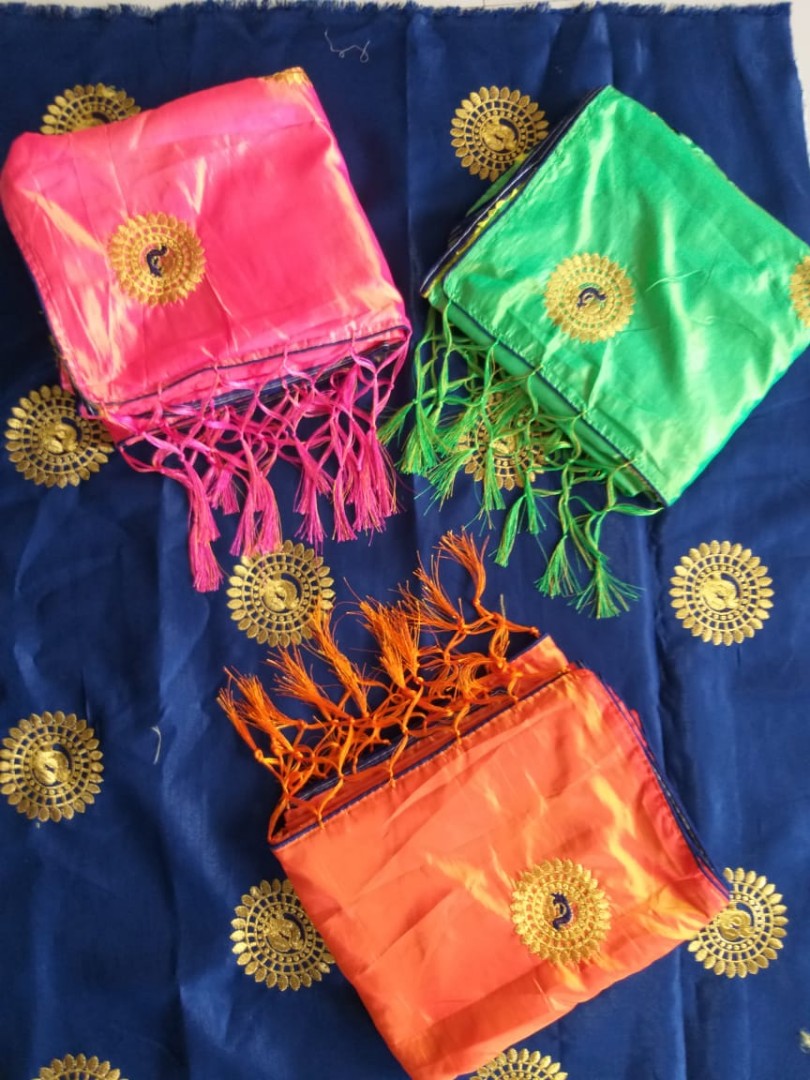 orange 2 tone paper silk beautiful embroidered zalar pallu saree with satin blouse