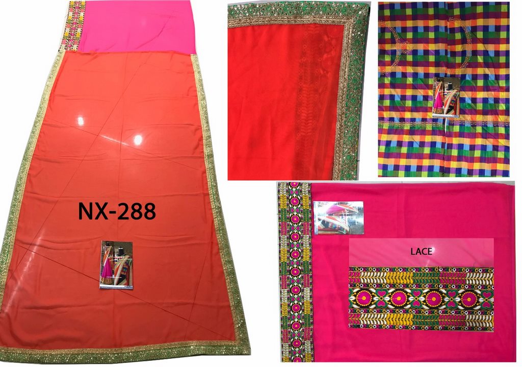 Orange and pink georgette fancy threadwork festival saree