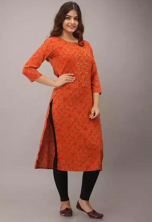 Orange bandhni printed kurti