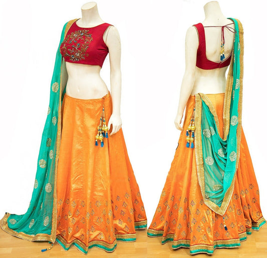 Orange barsat silk festival lehenga