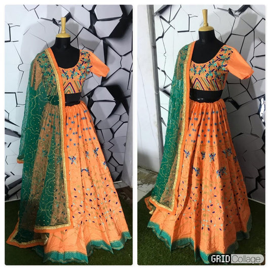 Orange beautiful multicolor embroidered wedding lehenga