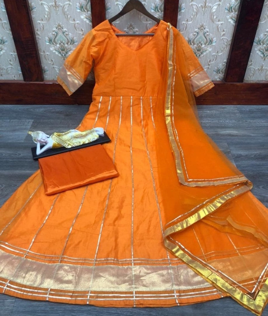 Orange chanderi embroidered and line work salwar suit