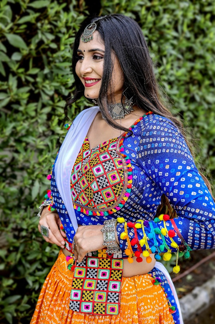 Orange digital printed navratri festival gujarati garba chaniya choli