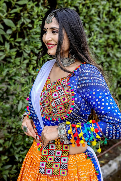 Orange digital printed navratri festival gujarati garba chaniya choli