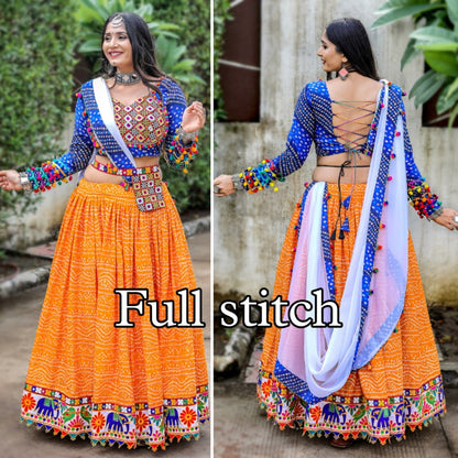 Orange digital printed navratri festival gujarati garba chaniya choli
