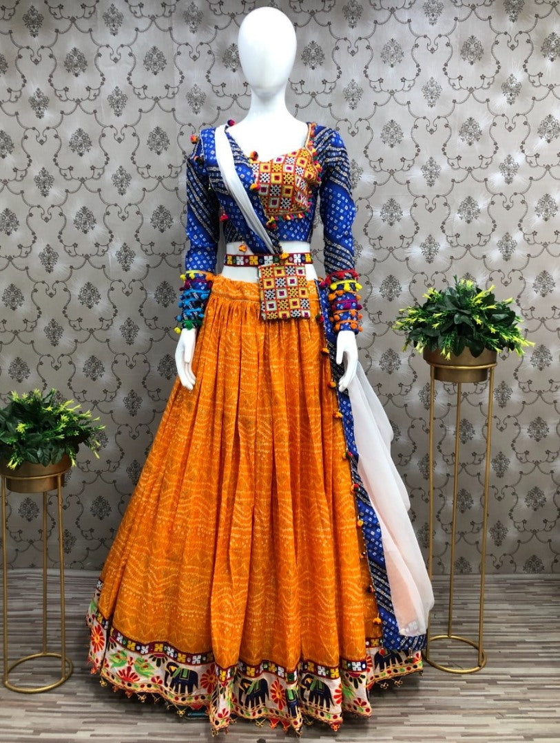 Orange digital printed navratri festival gujarati garba chaniya choli