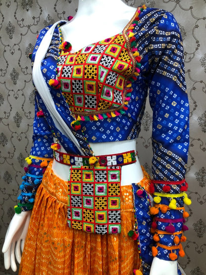 Orange digital printed navratri festival gujarati garba chaniya choli