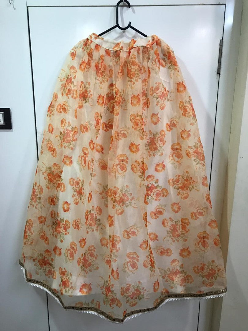 Orange digital printed white ceremonial lehenga