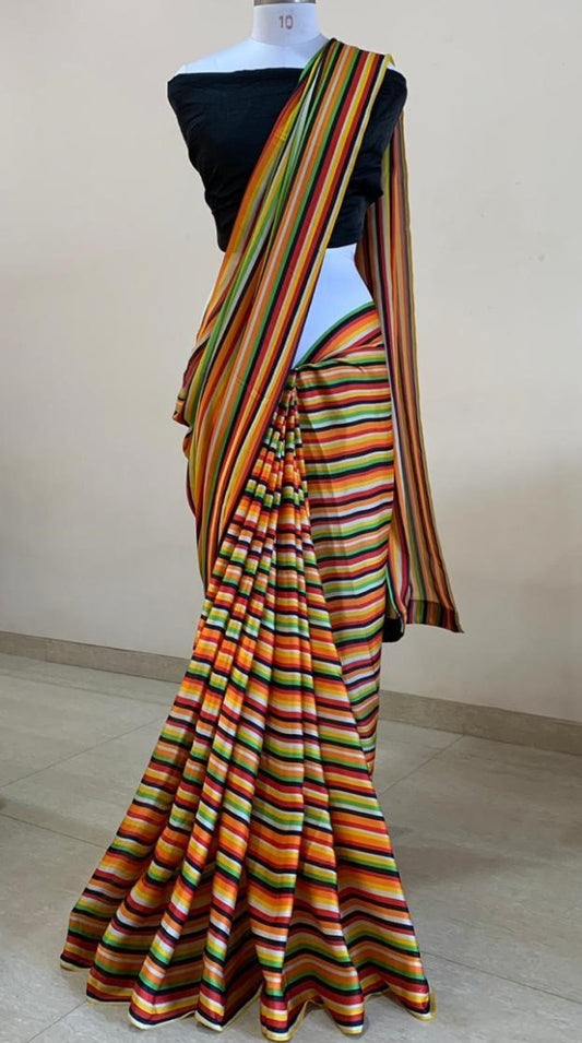 Orange georgette digital printed work saree