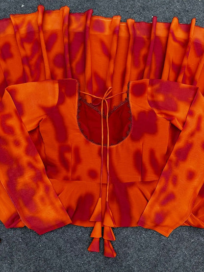 Orange georgette printed anarkali suit