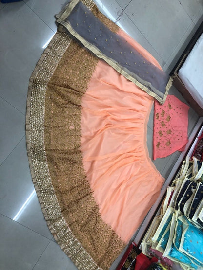 orange georgette silk embroidered ceremonial lehenga