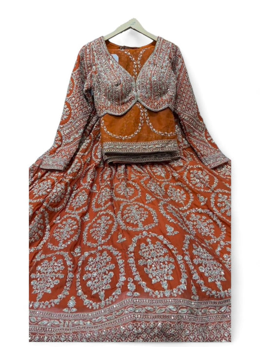 Orange heavy work designer wedding lehenga choli