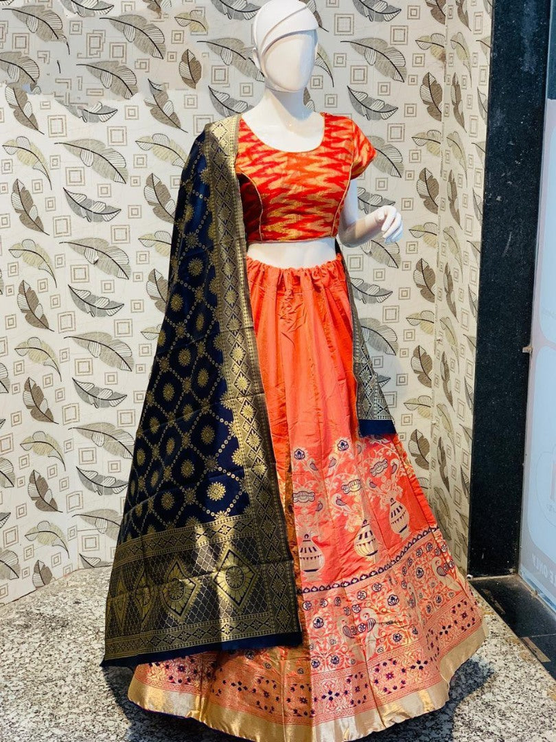 Orange jacquard silk heavy lehenga choli
