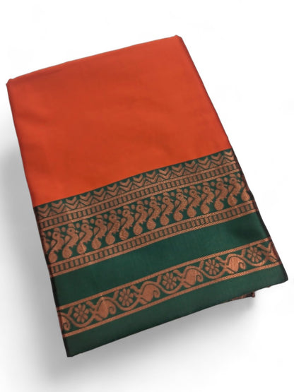 Orange lichi silk saree