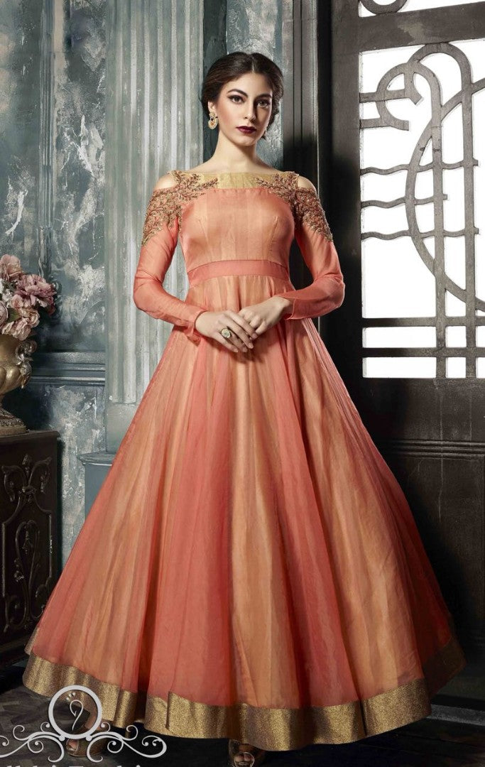 orange nura silk partywear gown