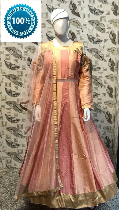 orange nura silk partywear gown