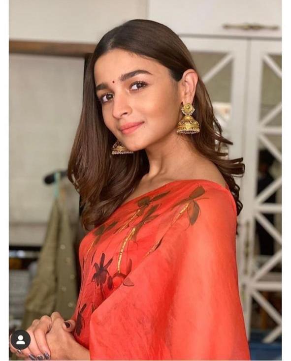 Orange organza silk digital printed saree