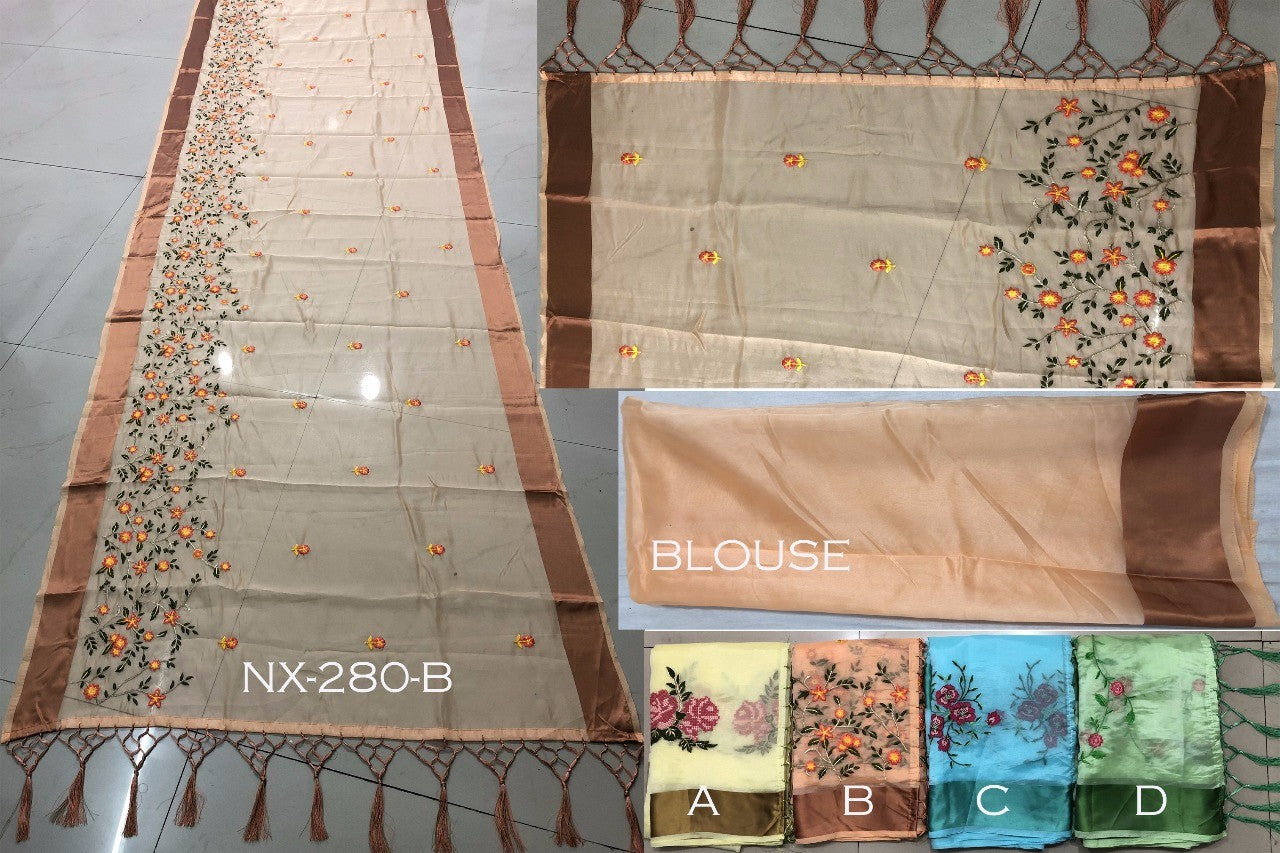 orange orgenja silk embroidered saree