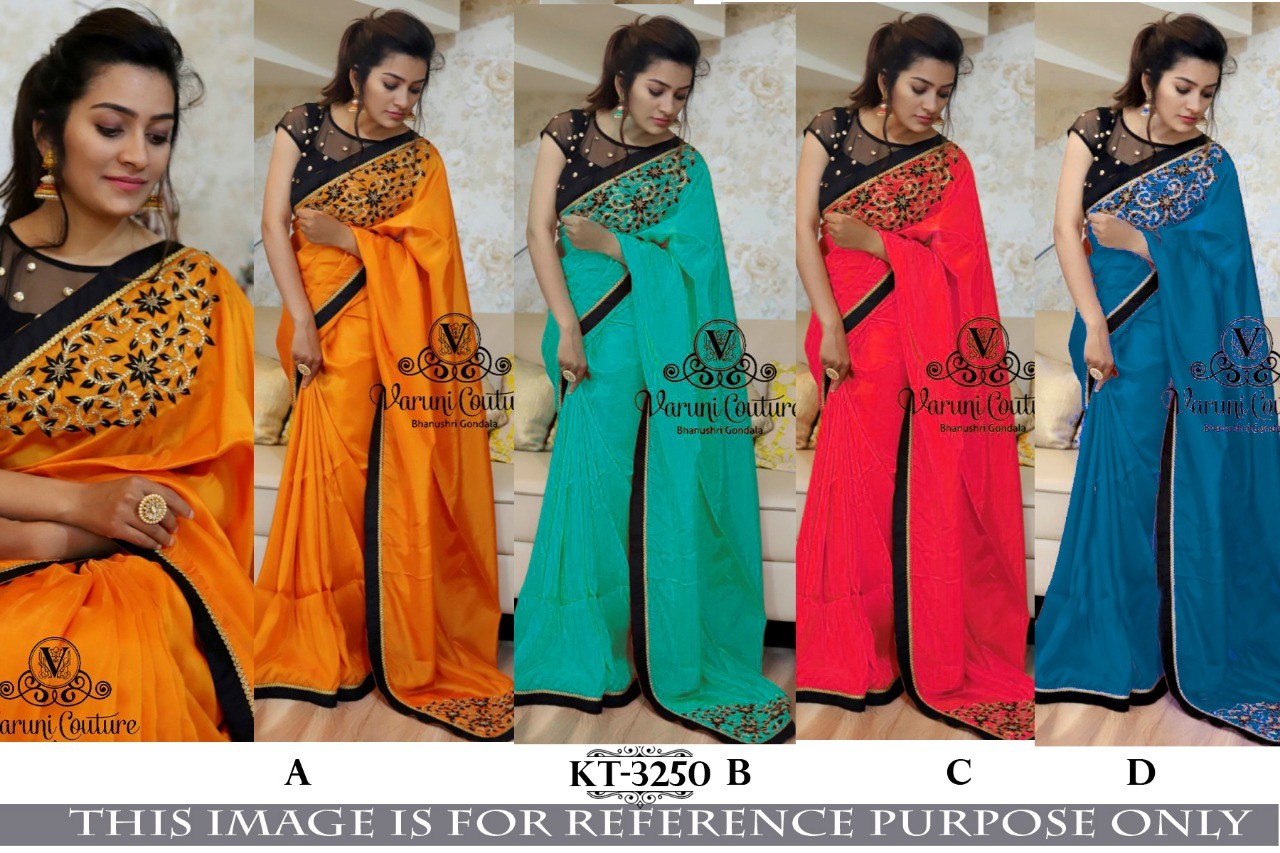 orange paper silk beautiful embroidered partywear saree