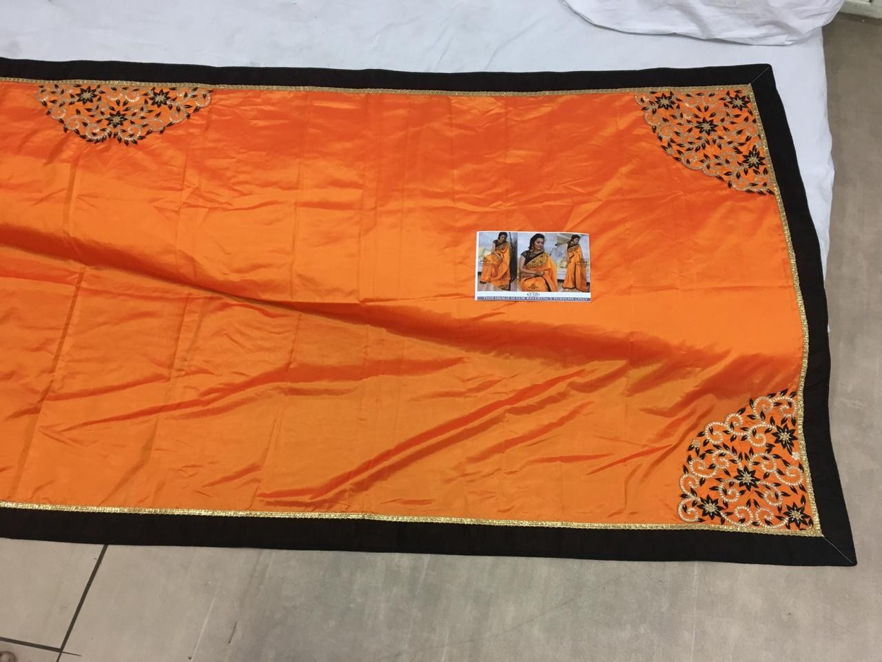 orange paper silk beautiful embroidered partywear saree