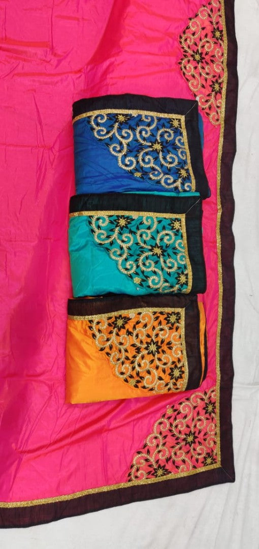 orange paper silk beautiful embroidered partywear saree