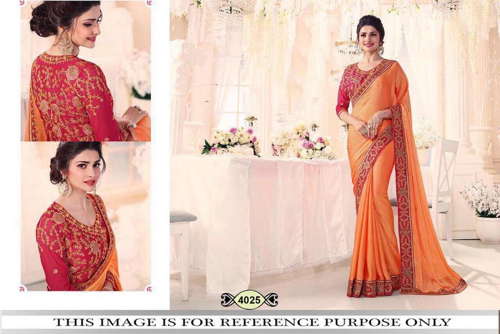 orange partywear embroidered georgette silk saree