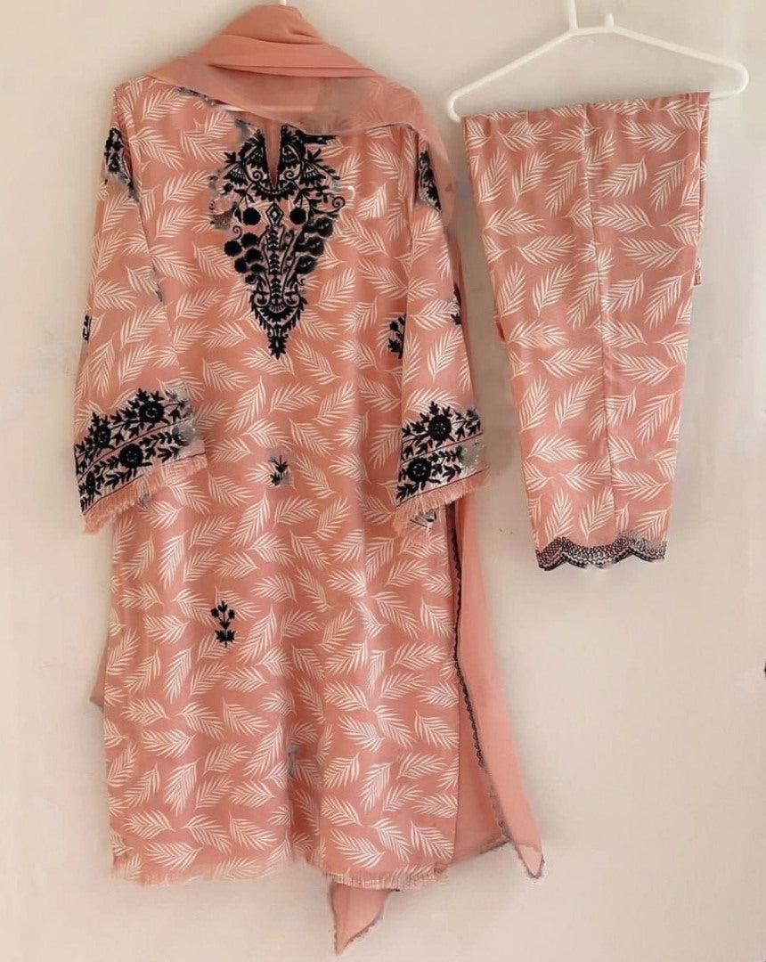 Orange print thread work pant salwar suit