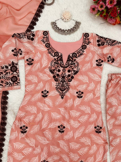 Orange print thread work pant salwar suit