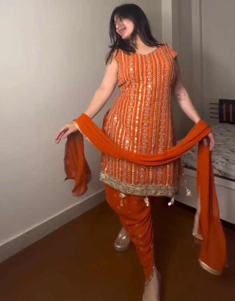 Orange punjabi dhoti suit