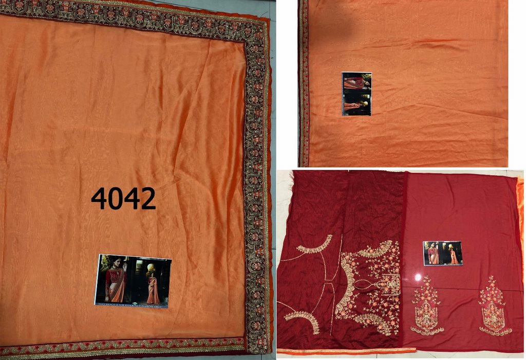 orange rangoli georgette silk embroidered saree