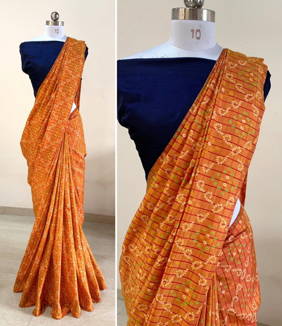 Orange sana silk bandhni print saree