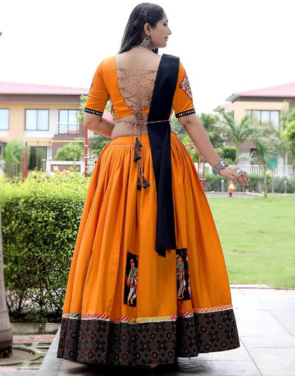 Orange silk thread and patch work navratri festival gujarati garba chaniya choli