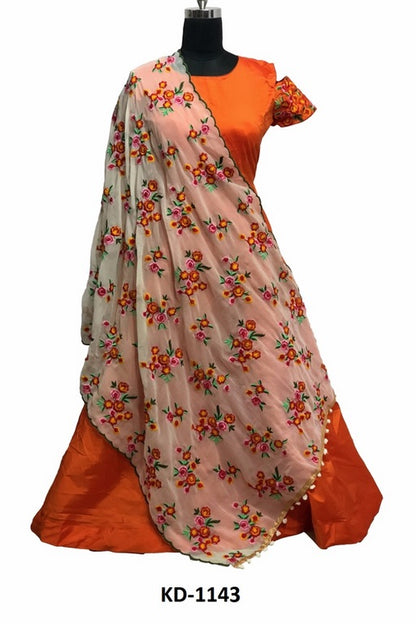 Orange tapeta silk beautiful anarkali suit with heavy dupatta