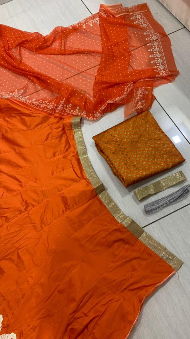 Orange tapeta silk chain stich lehenga choli