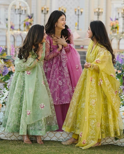 Organza heavy thread work anarkali suit