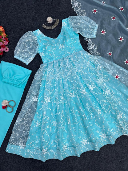 Organza heavy thread work anarkali suit