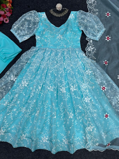 Organza heavy thread work anarkali suit