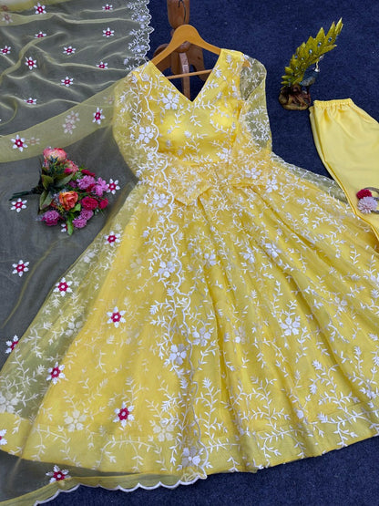 Organza heavy thread work anarkali suit