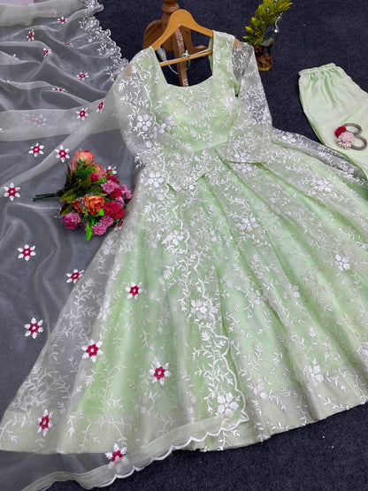 Organza heavy thread work anarkali suit