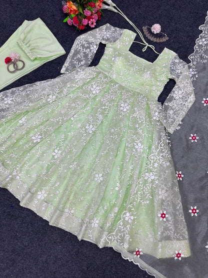 Organza heavy thread work anarkali suit