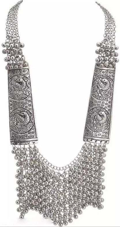 Oxidised alloy silver stylish necklace and earrings